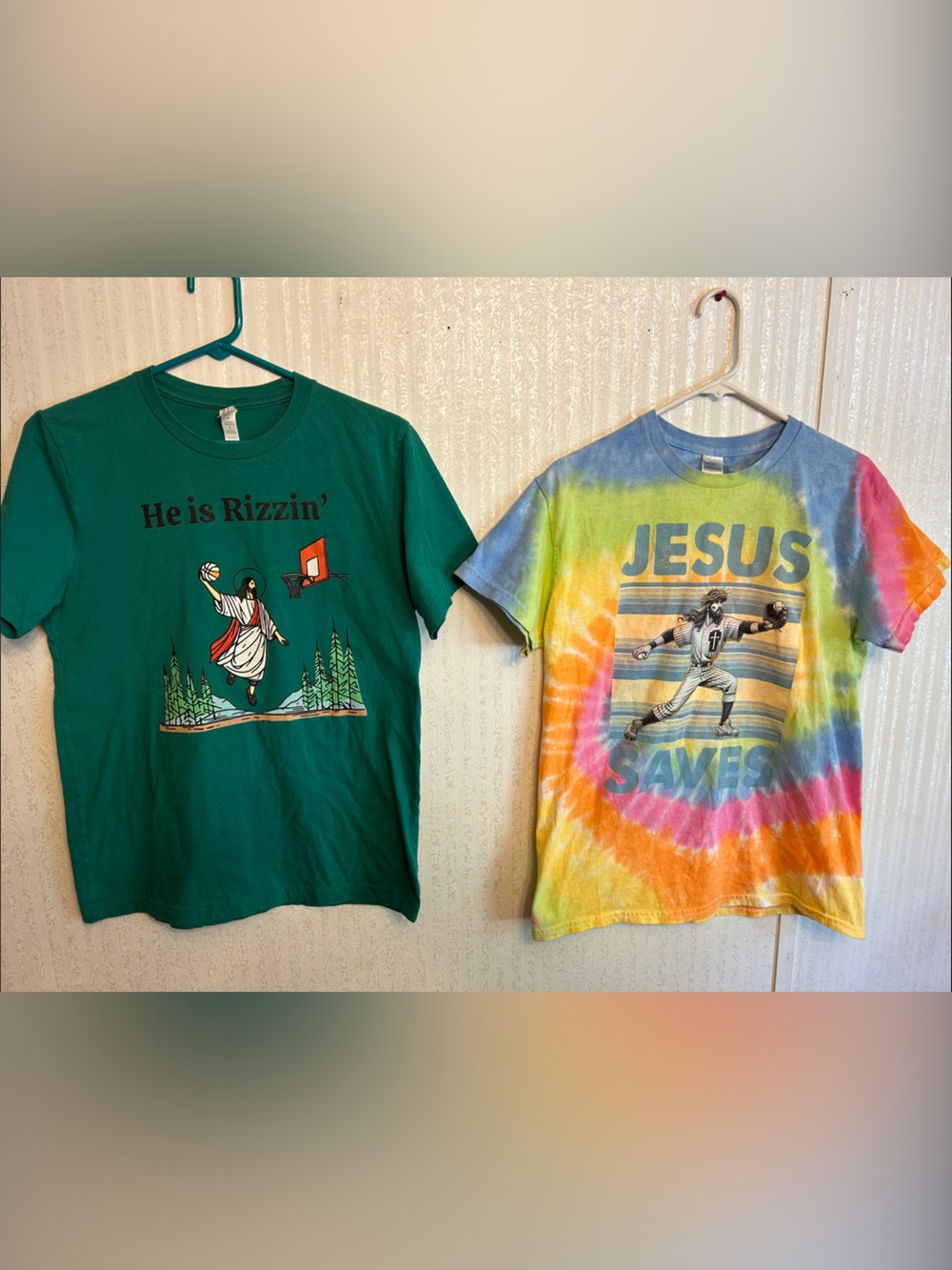 Jesus Saves' and He is Rizzin Short Sleeves (2) shirts Size M šā¾ļø